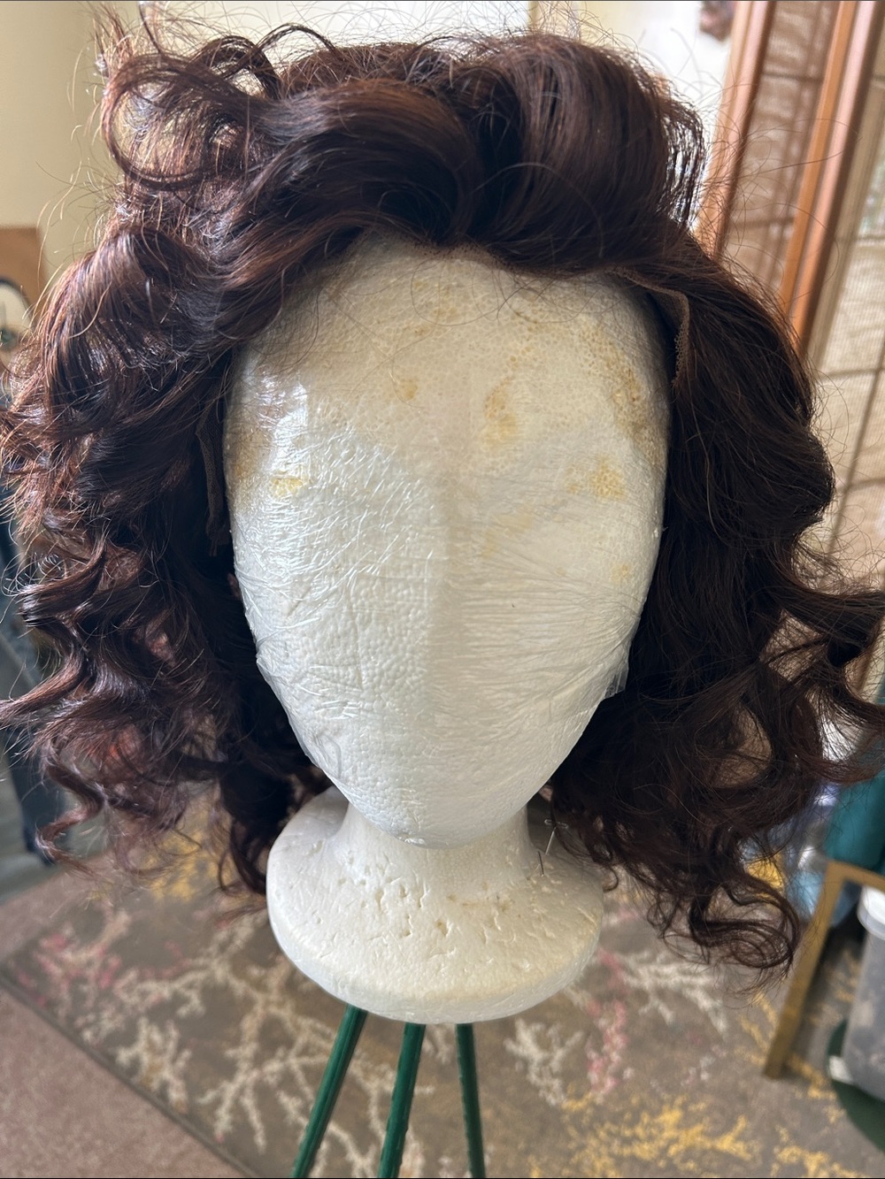 Wavy Burgundy human hair Wig with Adjustable Band